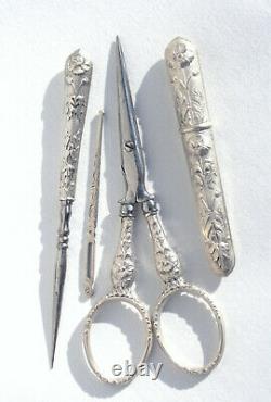 Argent Massif Ancient Sewing Necessary Art Nouveau Embroidery Scissors To Embroider