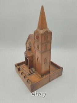 Art Popular Object Statuette Chapel Church In Walnut Wood Carved Late 19th Century