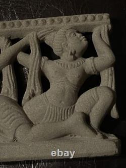 Asian Art Bas-Relief of 3 Goddesses, Sculpted Stone, Sri Lanka, Superb