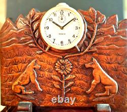 Astonishing LOW RELIEF ALARM CLOCK dogs Masterpiece of NAÏVE POPULAR ART
