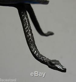 Beautiful Candlestick Spiral Wrought Iron, Feet Tripod Head Snake 19th