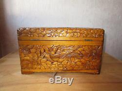 Beautiful Old Carved Wooden Box Indochina China Japan Asian Box