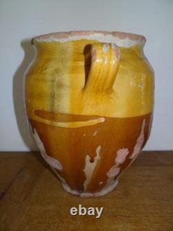 Beautiful Old Glazed Terracotta Grease Pot Yellow Toupine Southwest Southeast