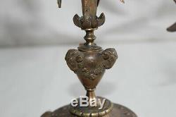 Beautiful Pair Of Altar Candlesticks In Gilt Bronze 19th, Flowers, Ram Heads