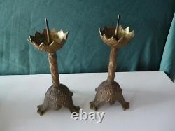 Beautiful Pair Of Church Candle Bronze XIX Ems With Ornaments