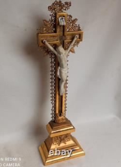 Beautiful gilt crucifix with gold leaf, late 19th century