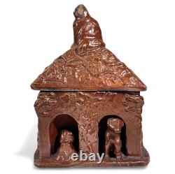 Beauvaisis Stoneware Tobacco Jar 1860 Niche Dog Cat Era Jules Ziegler Absinthe