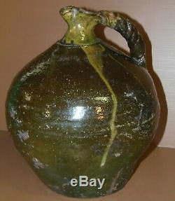 Big Beautiful Earth Jug Eighteenth Glazed Green Glaze Cooked Garden Collection