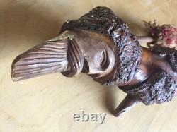 Big carved wooden pipe with sculpted head, popular art, trench art, outsider art