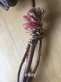 Big carved wooden pipe with sculpted head, popular art, trench art, outsider art