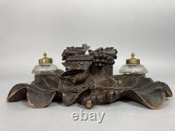 Black Forest antique carved wooden inkwell Late 19th / Early 20th Century Pecking bird