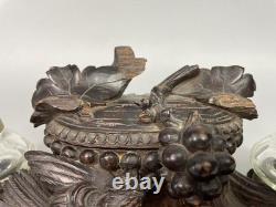 Black Forest antique carved wooden inkwell Late 19th / Early 20th Century Pecking bird