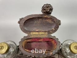 Black Forest antique carved wooden inkwell Late 19th / Early 20th Century Pecking bird