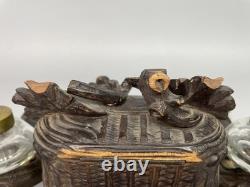 Black Forest antique carved wooden inkwell Late 19th / Early 20th Century Pecking bird