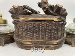 Black Forest antique carved wooden inkwell Late 19th / Early 20th Century Pecking bird