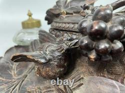 Black Forest antique carved wooden inkwell Late 19th / Early 20th Century Pecking bird