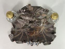 Black Forest antique carved wooden inkwell Late 19th / Early 20th Century Pecking bird