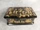 Black Lacquered Wooden Chest Box. Hand-painted Gilt Decoration. Figures. China, 19th Century