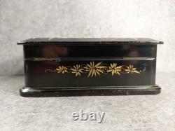 Black Lacquered Wooden Chest Box. Hand-Painted Gilt Decoration. Figures. China, 19th Century