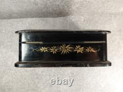 Black Lacquered Wooden Chest Box. Hand-Painted Gilt Decoration. Figures. China, 19th Century