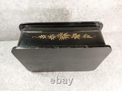 Black Lacquered Wooden Chest Box. Hand-Painted Gilt Decoration. Figures. China, 19th Century Black Lacquered Wooden Chest Box. Hand-Painted Gilt Decoration. Figures. China, 19th Century