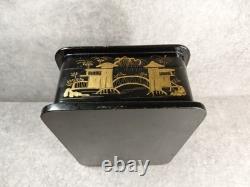 Black Lacquered Wooden Chest Box. Hand-Painted Gilt Decoration. Figures. China, 19th Century