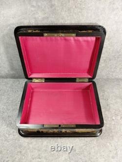 Black Lacquered Wooden Chest Box. Hand-Painted Gilt Decoration. Figures. China, 19th Century