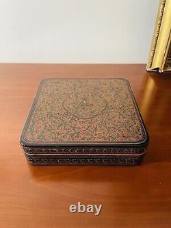 Black and red lacquered box Buddha patterns