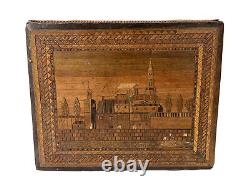 Box Chest Marquetry Straw Landscape Popular Art 19th France French Box