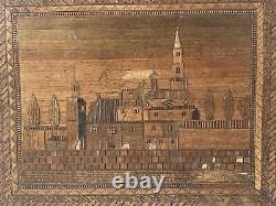 Box Chest Marquetry Straw Landscape Popular Art 19th France French Box