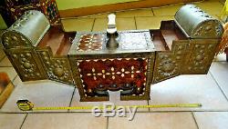 Box, Necessary Box Shoe Polisher Ottoman Persian Copper, Wood And Mother-of-pearl