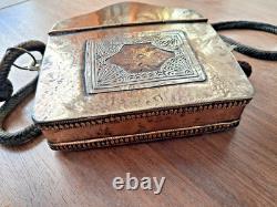 Brass and metal Quran stand, with bone plaque inlay and cord
<br/>
	   