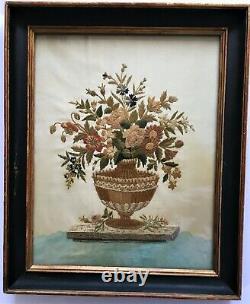 Brodery Ancienne Vase Of Flowers Point Of Chenille Époque Charles X Xix°