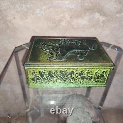 Bronze Box with Wooden Interior for Cigars or other, signed Erhard & Sohne Cavalier
