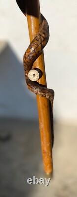 CARVED WOODEN CANE SERPENT LIZARD BIRD CHAMOIS Folk Art