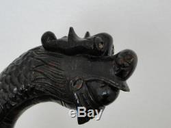 Cane China Or Indochina A Dragon Head Decor Wood Carved Varnish (g155)
