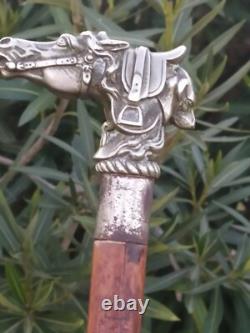 Cane Handle in the Shape of a Horse and Dog Head. 19th Century Bronze