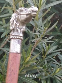 Cane Handle in the Shape of a Horse and Dog's Head. 19th Century Bronze