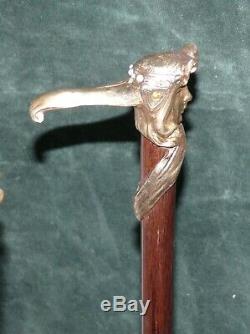 Cane Old Pommel Woman Art Nouveau Gilt Bronze Vintage Cane Old Stick