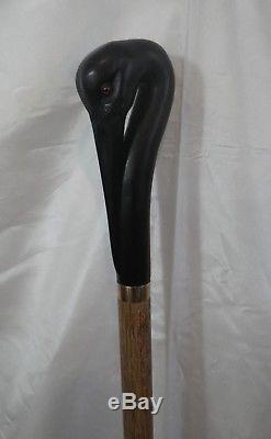 Cane Walking Stick Carved Rosewood Made In France Stork / Walking Cane
