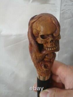 Cane Walking Stick Head Of Death Carved Artist French The Hand Of The Devil