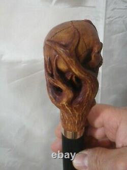 Cane Walking Stick Head Of Death Carved Artist French The Hand Of The Devil