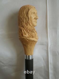 Cane Walking Stick Indian Head Carved Artist French Stick Cane