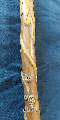 Carved Boxwood Cane Throughout its Length. 19th Century Folk Art