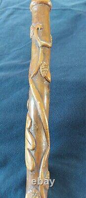 Carved Boxwood Cane Throughout its Length. 19th Century Folk Art