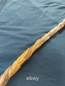 Carved Boxwood Cane Throughout its Length. 19th Century Folk Art