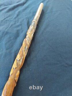 Carved Boxwood Cane Throughout its Length. 19th Century Folk Art