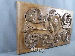 Carved Oak Bas-Relief of Renaissance Style with Scrollwork and Heads