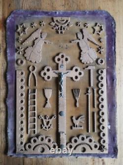 Carved Wood Panel 19th Century Instruments of the Passion Popular Art
