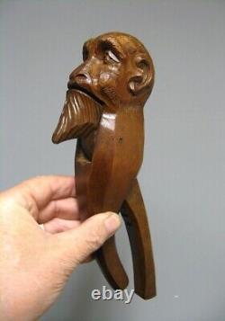 Carved Wooden Nutcracker XIXth Century. Caricature of Bearded Monkey Head